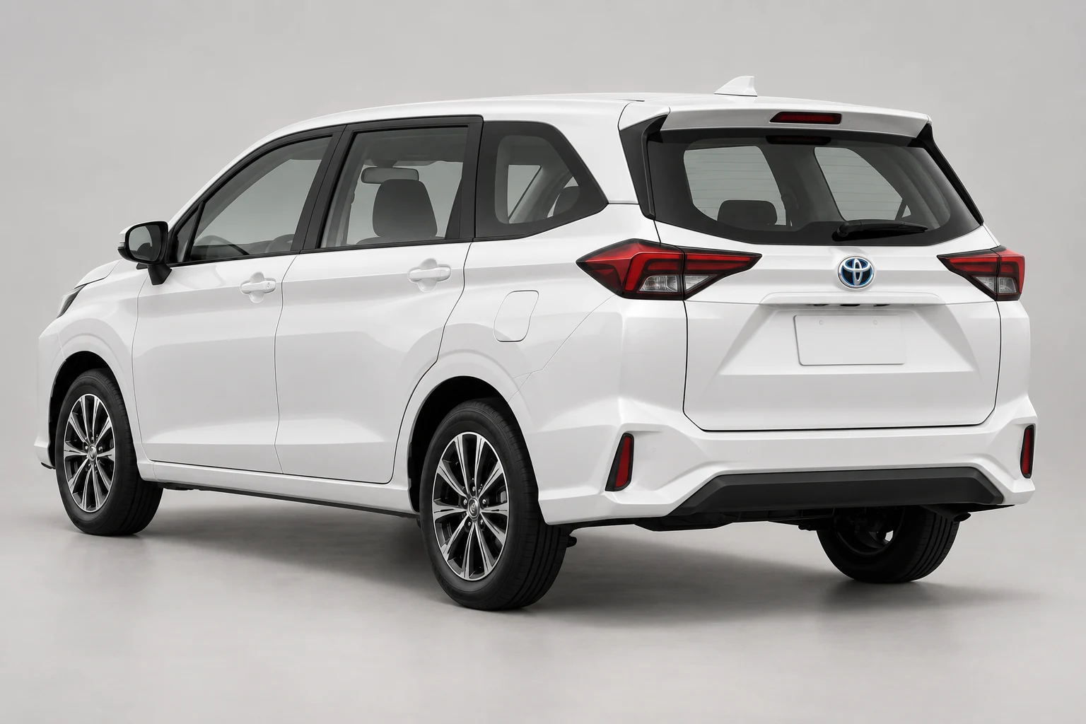 Ilustrasi All New Avanza Hybrid dari sudut belakang tiga perempat