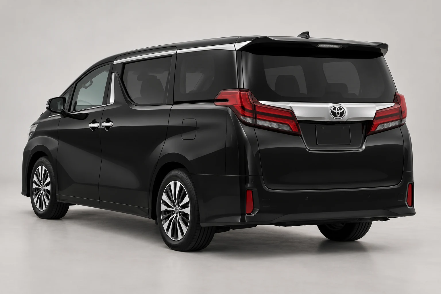 Ilustrasi Alphard Gen 3 dari sudut belakang tiga perempat