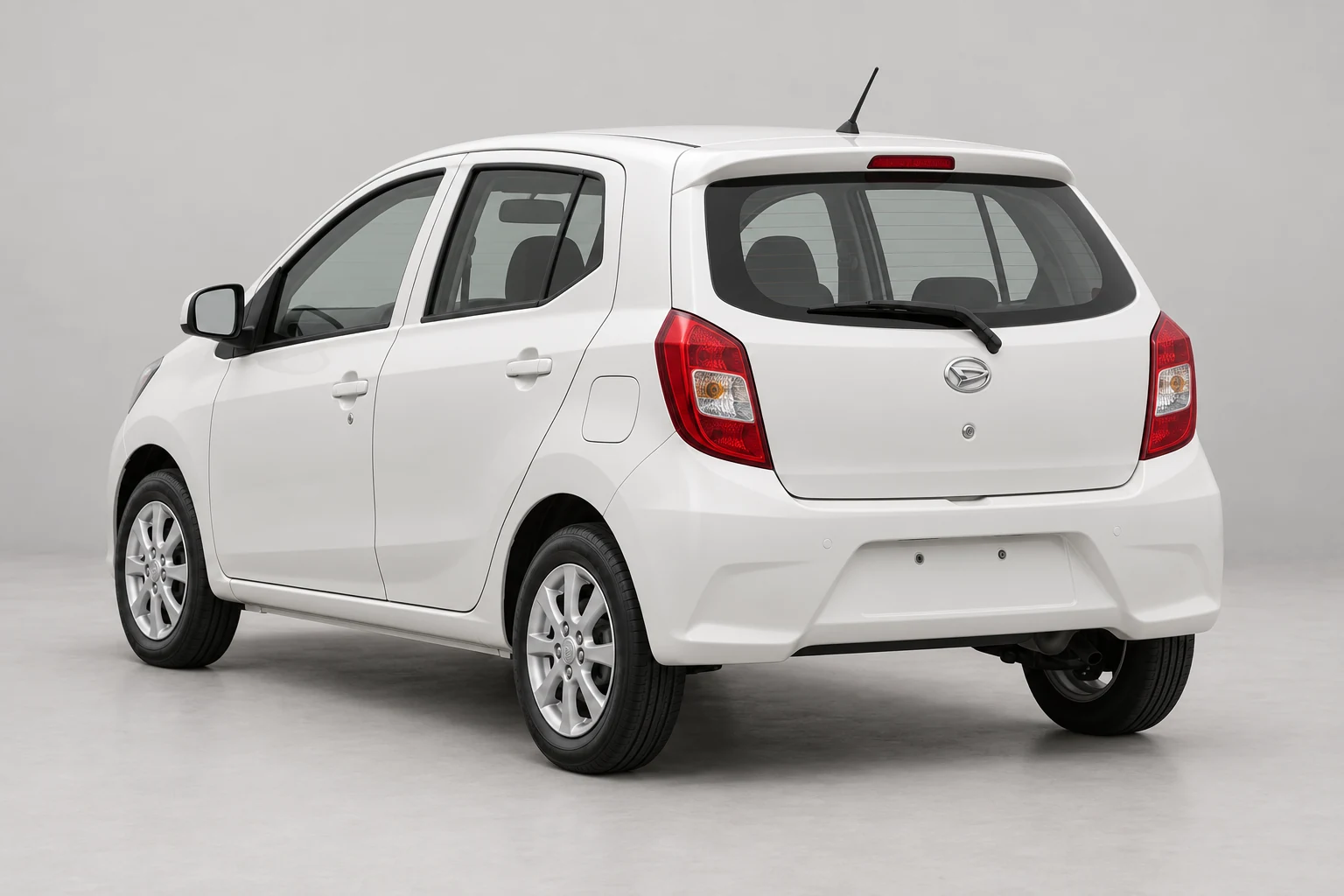 Illustration of Daihatsu Ayla from a rear three-quarter angle