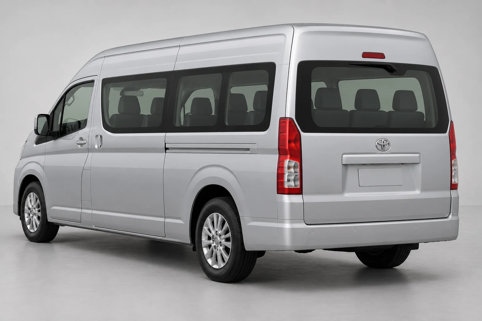 Ilustrasi Hiace Premio dari sudut belakang tiga perempat